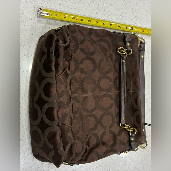 Coach Signature C Brown Canvas Leather Trim Shoulder Bag EUC - Picture 9 of 12